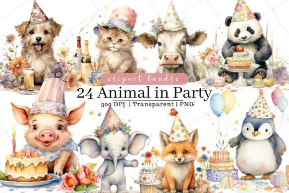 Animal in Party Watercolor Clipart: A Creative Design Asset