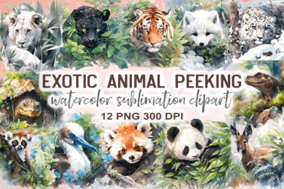 Bring Whimsy to Life with Exotic Animal Peeking Watercolor Clipart
