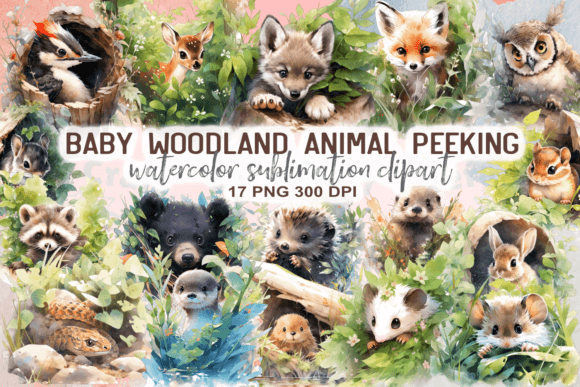 Charming Baby Woodland Animal Peeking Clipart for Creators