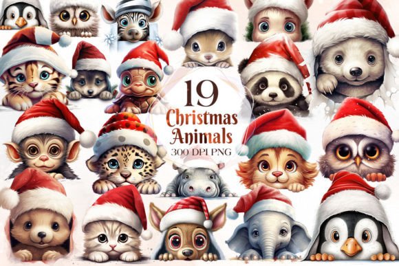 Christmas Animal Peeking Clipart: Festive Design Assets