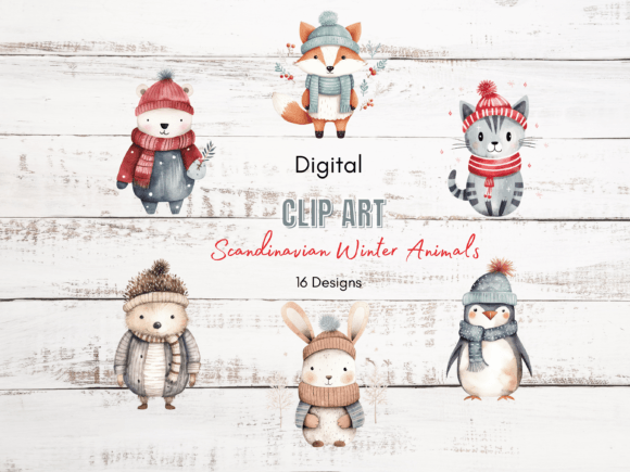 Scandinavian Winter Animal Clipart: Cozy, Versatile Design Assets