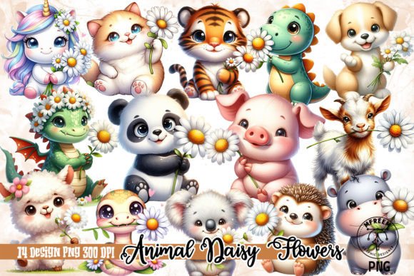 Unleash Charming Visuals with Cute Animal Daisy Flowers Clipart PNG