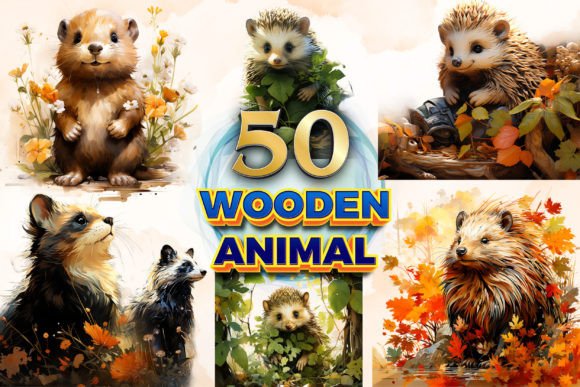 Wooden Animal Clipart & Sublimation 6: Nature-Inspired Design Assets